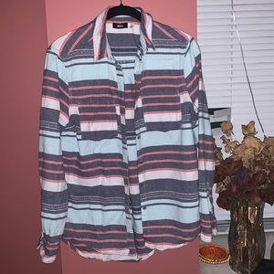 BDG Stripped Crossed Stitched Button Down Flannel